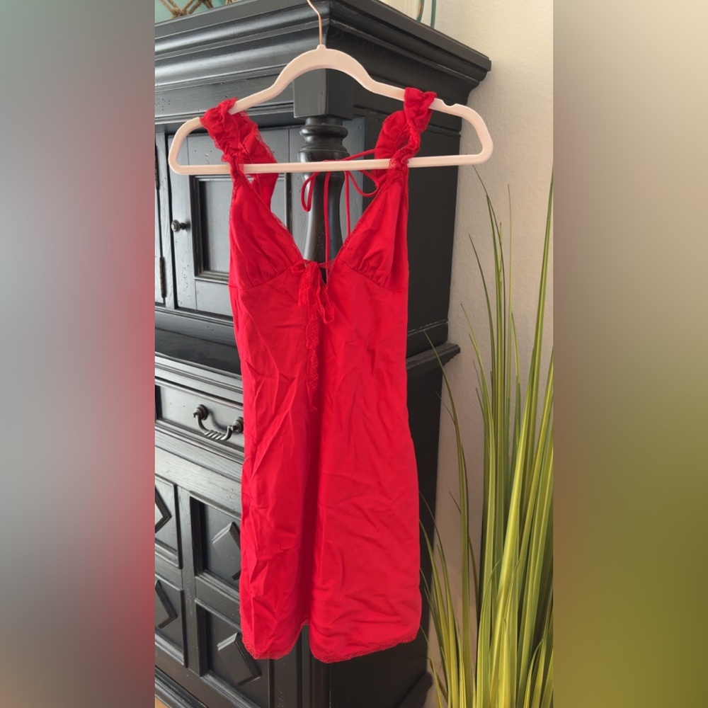 Red Women's Lace-Trim Slip Dress - Isabelle’s Caninet